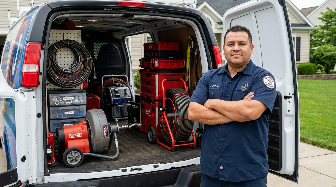 Professional drain cleaning equipment and Johns Plumbing LLC plumber in Berlin