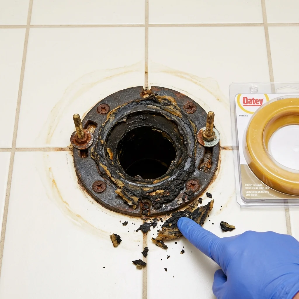 Failed wax ring showing water seepage at the base of a toilet in a Berlin, PA home