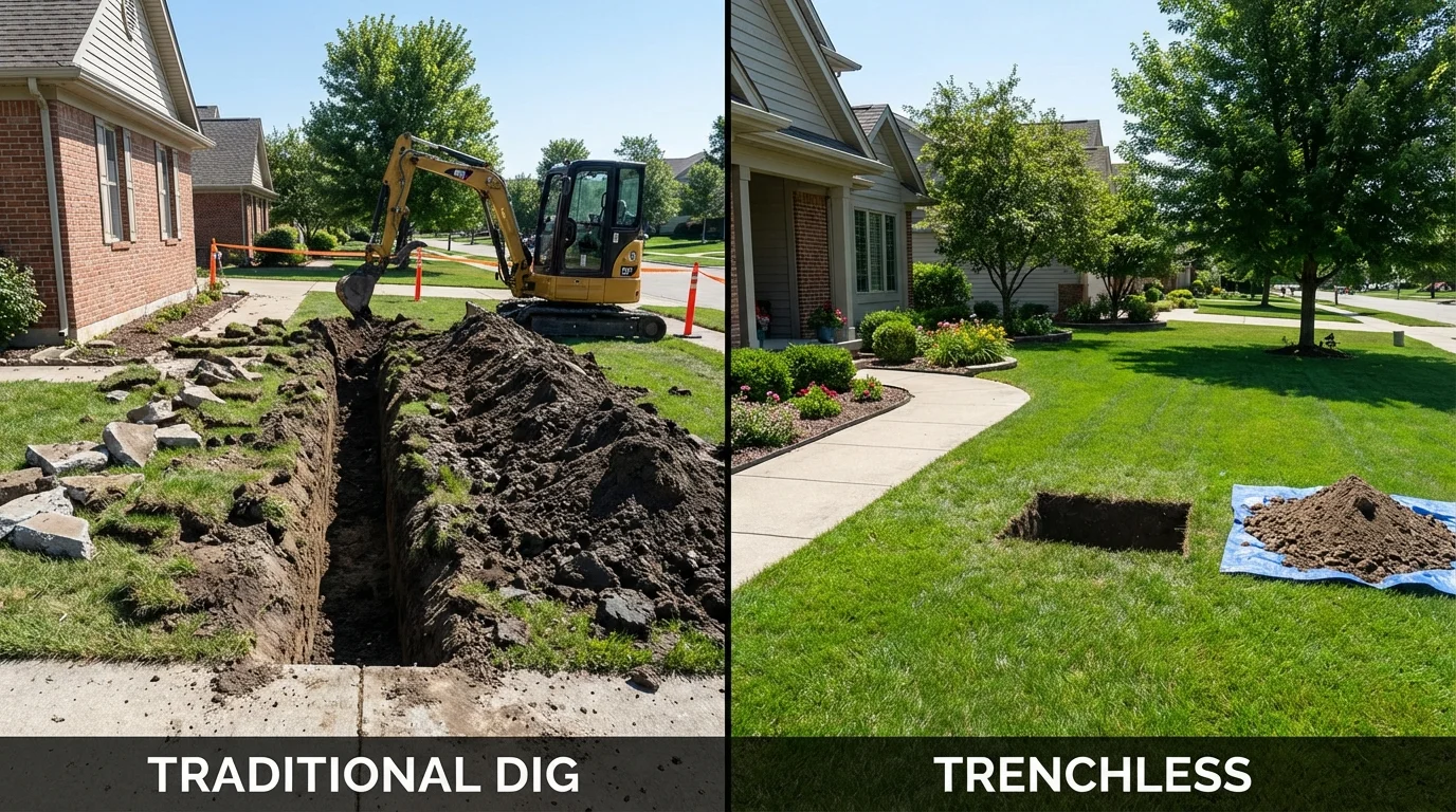Trenchless sewer repair with minimal yard damage versus traditional excavation in Berlin, PA